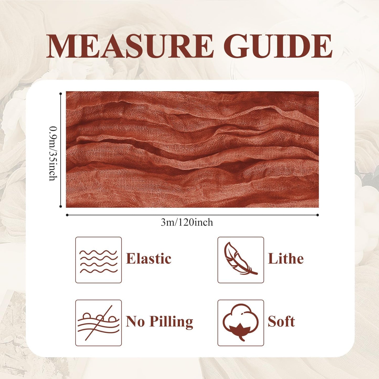 Asee'm 2pcs Cheesecloth Table Runner 120 Inches Long Terracotta Boho Gauze Cheese Cloth Runner 10FT Rustic Sheer Fall Table Runners for Thanksgiving Christmas Wedding Party Baby Shower Decoration