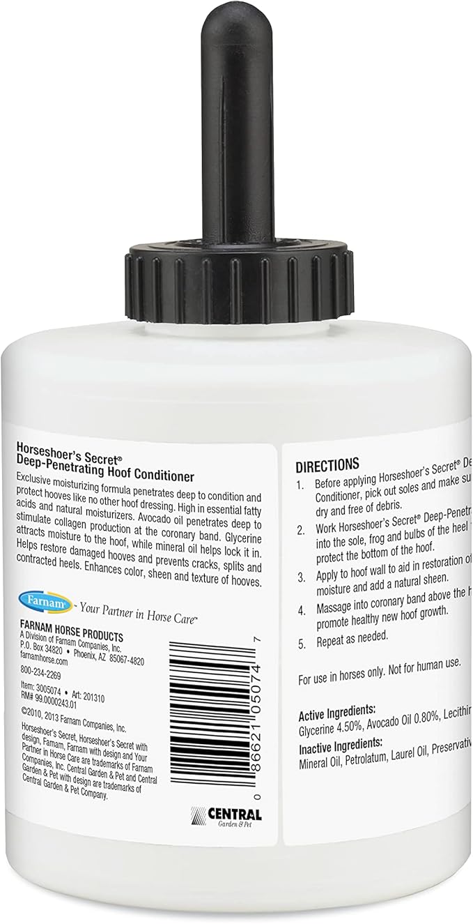 Farnam Horseshoer's Secret Deep-Penetrating Hoof Oil for Horses, Conditions Dry Hooves and Prevents Cracks, Splits and Contracted Heels, Contains Avocado Oil, 32 Oz.-PawvioPets