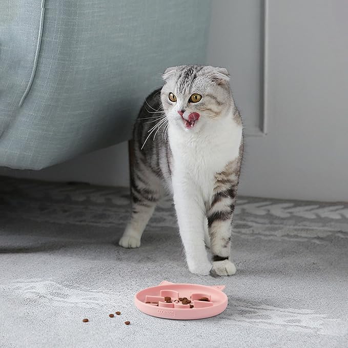 Coomazy Silicone Slow Feeder Dog Cat Bowls, Interactive Puzzle Toy for Pets Dry/Wet Food Training, Keeps Dogs Cats Busy, Prevents Puppy Kitty Overeating (Pink, 0.8 Cup)-PawvioPets