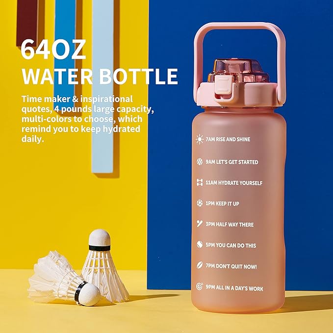 64oz,100oz,128oz Large Motivational Water Bottle with Time Marker, Leakproof & BPA Free Half Gallon Big Water Bottle with Straw Handle Tritan Frosted Water Jug for Gym,Fitness,Outdoor Sports-PawvioPets