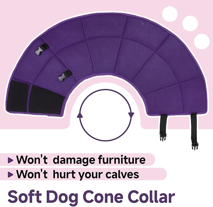 Dog Cone Collar XL, Soft Cones for Large Medium Small Dogs,Adjustable Dog Cone Alternative to Stop Licking, Comfy Elizabethan Collar for After Surgery Wound Healing & Hot Spots Purple-PawvioPets