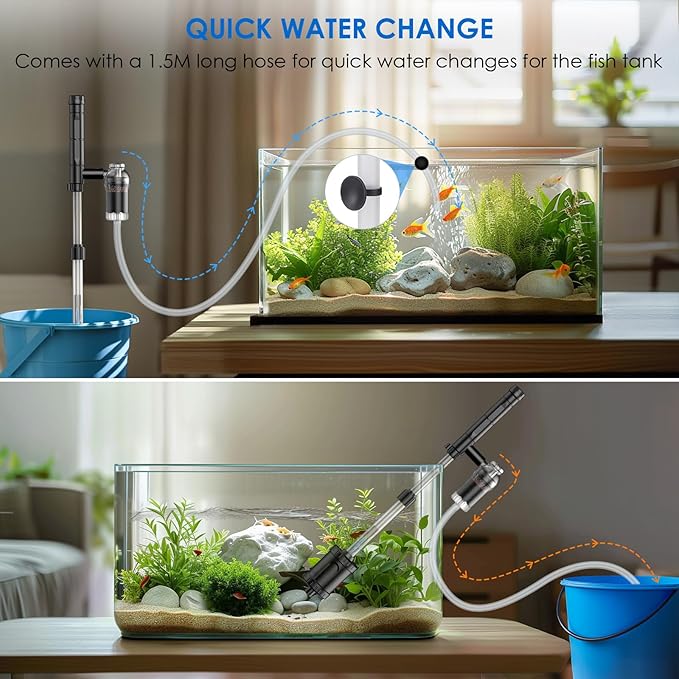 36W Fish Tank Vacuum Gravel Cleaner Electric: Aquarium Vacuum Gravel Cleaner with Strong Suction for Automatic Water Change Algae Cleaner Sand Wash Water Circulation and Water Shower, Timed Off-PawvioPets