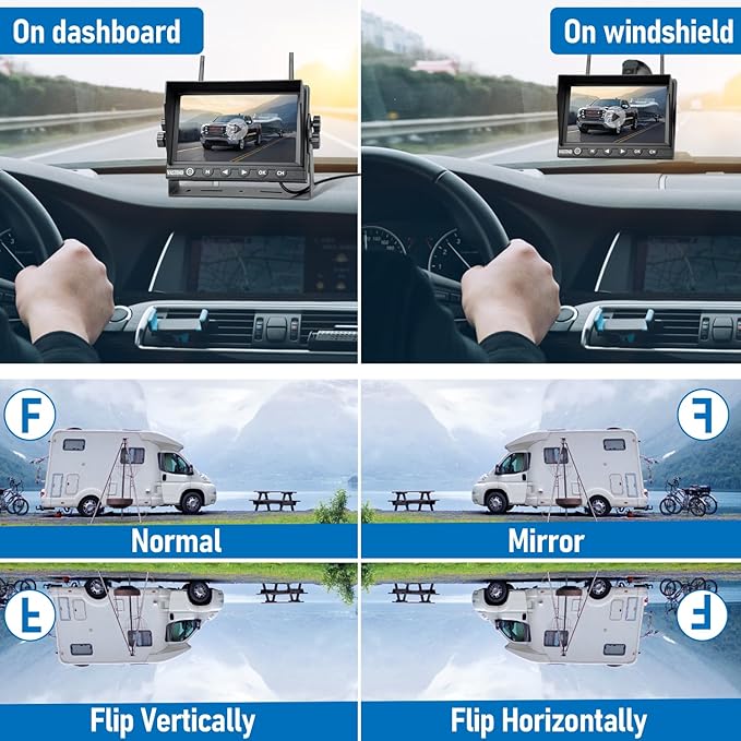 7 Inch RV Backup Camera Wireless, HD 1080P DVR Backup Camera High-Speed Rear View Observation System Stable Signals for RVs, Trucks, Trailers, IP69 Waterproof IR Night Vision-PawvioPets