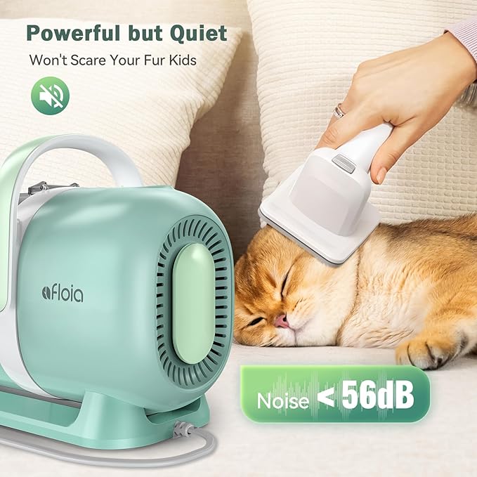 Afloia 6-in-1 Dog Grooming Kit, Pet Grooming Vacuum for Shedding, Dog Hair Vacuum with Clipper Nail Trimmer Grinder, Pet Brush Groomer at Home, Low Noise Cats Hair Remover, 1.5L Dust Cup, Green-PawvioPets
