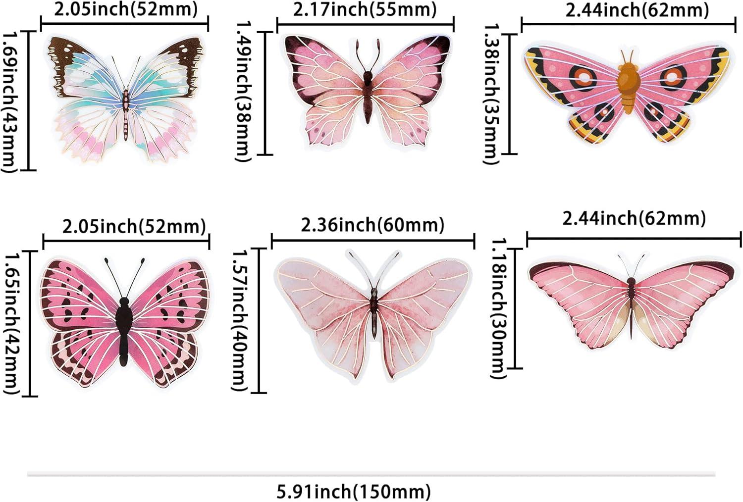 Gyufise 36Pcs Lively Art 3D Butterfly Cupcake Toppers - Pink Decorations for Girls' Birthday, Wedding, Party Cakes