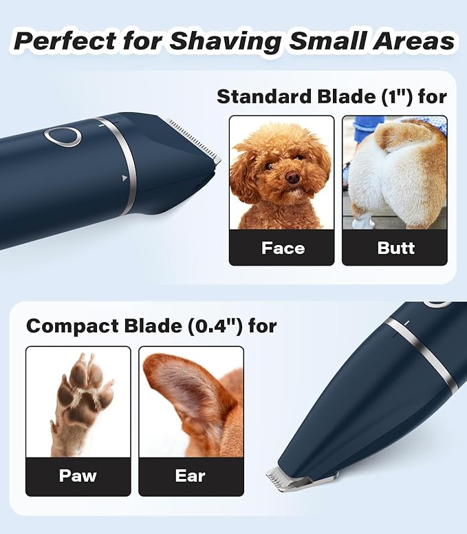 Casfuy Cordless Hair Trimmer, Low Noise Grooming Clipper for Dogs Cats & Small Pets, USB Rechargeable, Double Blades for Trimming Hair Around Paws, Eyes, Ears, Face, Rump-PawvioPets