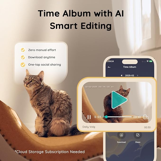 2K Pet Camera Treat Dispenser, AI Photo Album, Dog Camera with 360° Auto Tracking & 5G/2.4G WiFi, 2-Way Talk, Remote Treat Tossing, Motion Alerts for Cats Indoor-PawvioPets