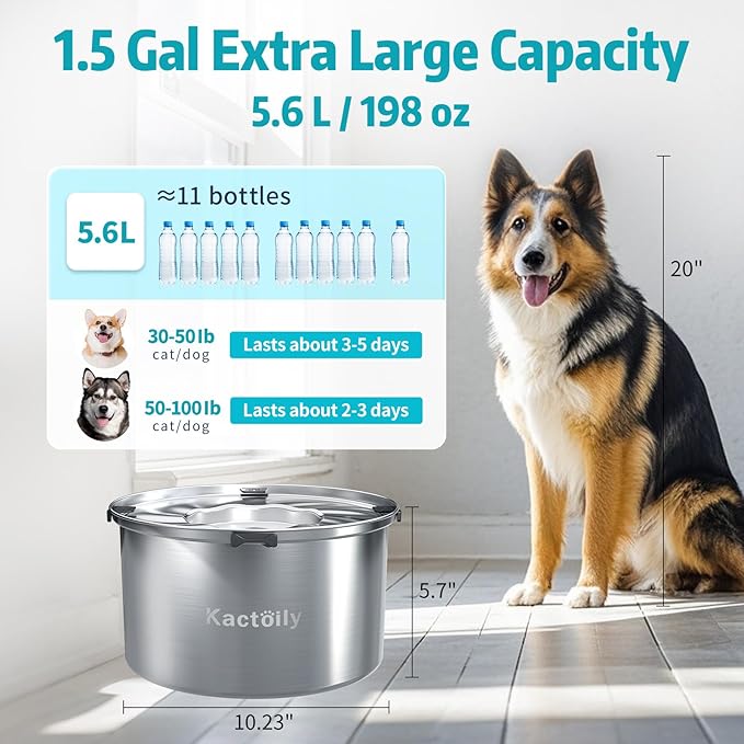 1.5 Gal Dog Water Bowl No Spill, 5.6L Stainless Steel Bowls and Non-Slip Dog Bowl Mats for Food and Water, Silicone Pet Feeding Mats for Floors Waterproof-PawvioPets