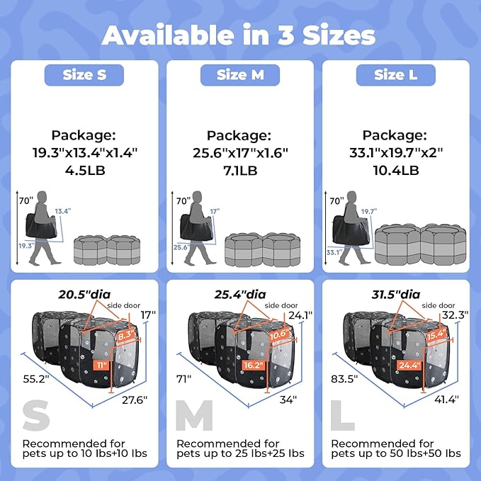 2-in-1 Cat Playpen, Pop Up Dog Pet Playpen for Indoor Outdoor Cats Enclosed, Portable Pet Playpen, Kitten Puppy Foldable Play Pen Cat Dog Tent Crate Cage Kennel(No Divider, Unified Space)-PawvioPets