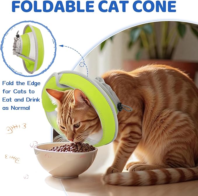 Breathable Air Mesh Cat Cone Collar Soft to Stop Licking, Adjustable, Foldable Lightweight Kitten Cones After Surgery Recovery for Cats & Kittens (Yellow Green,M)-PawvioPets