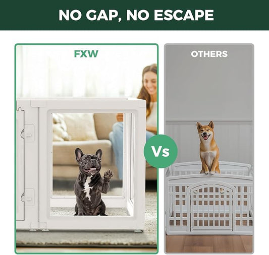 FXW AuraSpace Acrylic Indoor Unleashed Dog Playpen for Small and Medium Dogs, 30 Inch, 10 Panels, White-PawvioPets