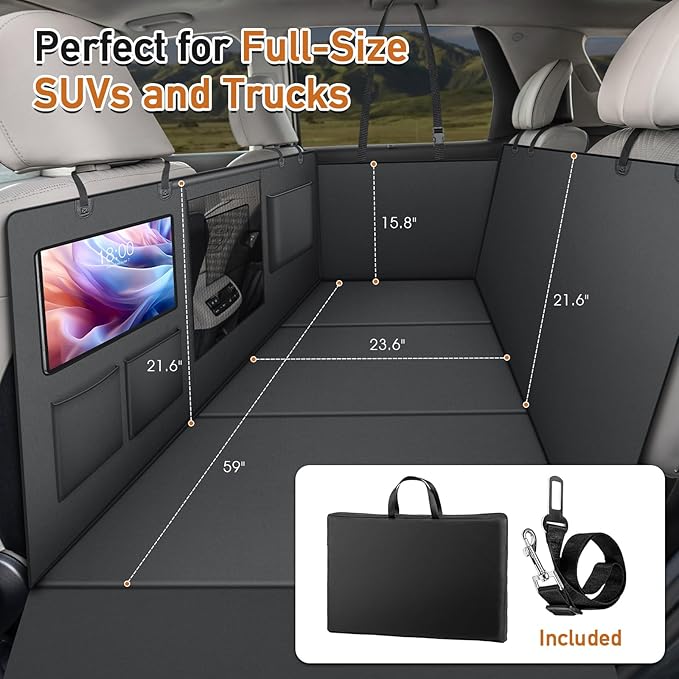 Dog Cover for Car Backseat with Crossbar Design, Hard Bottom Car Seat Cover for Dogs with Back seat Extender, Waterproof Dog Hammock for Full-Size SUV, and Truck-PawvioPets