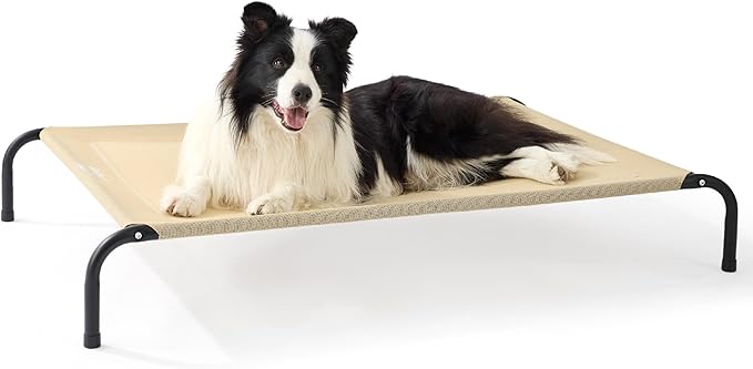 Bedsure Outdoor Elevated Dog Bed Large Sized Dog, Portable Indoor & Outdoor Cooling Raised Cot Pet Hammock Bed with Skid-Resistant Feet, Frame with Breathable Mesh, Khaki, 49 inches-PawvioPets