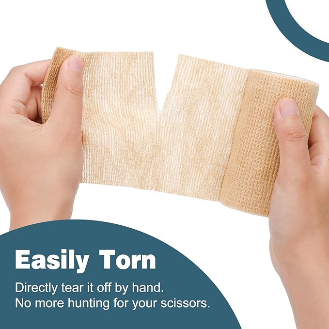 AZEN 9 Pack Self Adhesive Bandage Wrap, 4" X 5 Yards Elastic Cohesive Bandage Wrap, Skin Color Athletic Tape, Ankle Tape, Tattoo Grip Tape Wrap, Vet Wrap-PawvioPets