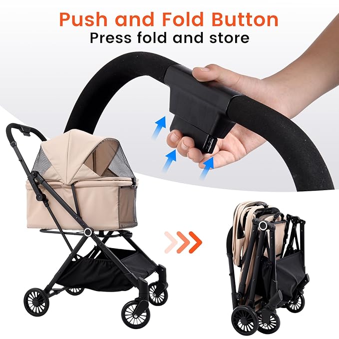 Foldable Dog Stroller - Lightweight Pet Stroller with One-Step Folding, No Assembly Required for Walking, Travel & Shopping, Perfect for Small Dogs, Senior Pets & Cats-PawvioPets