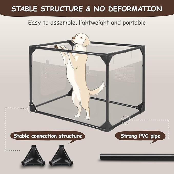 Dog Crate - Soft Pet Kennel for Dogs/Cats, 3-Door Breathable Travel Cage with Mesh Window, Portable Dog Kennel for Indoor & Outdoor, Black-L-PawvioPets