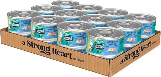 A Strong Heart Canned Wet Cat Food, Whitefish & Tuna Dinner Paté - 5.5 oz Cans (Pack of 24), Made in The USA with Real Ocean Whitefish & Tuna-PawvioPets
