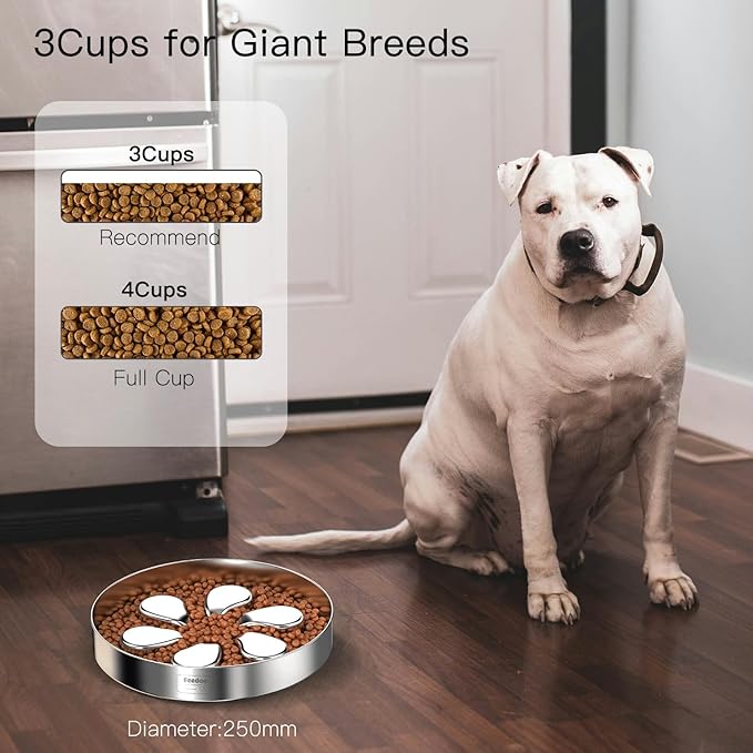 2Pcs Slow Feeder Dog Bowls 3Cups Large Capacity, 304 Stainless Steel Dog Bowl, Metal Food Bowl with Non-Slip Base, Food-Grade-PawvioPets