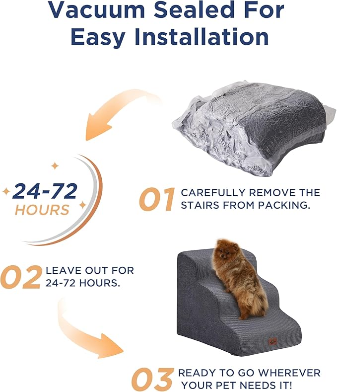 Beige Curved Dog Stairs Ramp for Small Dogs & Cats 22.8" H, 4-Step Dog Steps for Couch Sofa and Chair, Pet Stairs for Cats, Non-Slip Balanced Pet Steps-PawvioPets