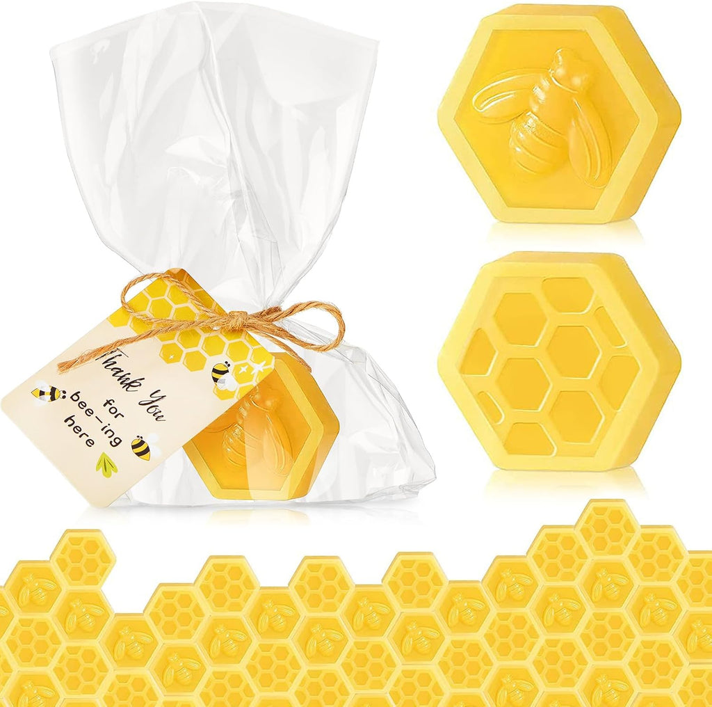 72 Set Baby Shower Favors Bee Party Favors Including Honeycomb Soap with Thank You Card Gift Honey Soap for Guest Gender Reveal Honey Gift Birthday Party Decorations (Yellow)