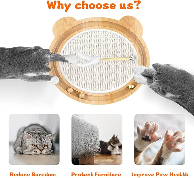 3-in-1 Cat Toys, Scratcher, Toys for Indoor Cats, Natural Sisal Scratching Board, Kitten Interactive with Ball Track & Retractable Wand Toy & Feather-PawvioPets