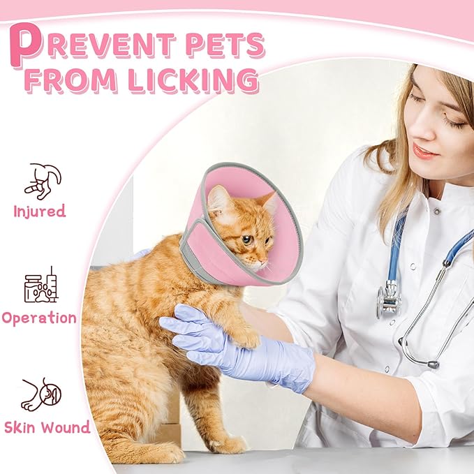 Cat Cone Collar Soft to Stop Licking, Adjustable, Foldable Lightweight Kitten Cones After Surgery Recovery for Cats & Kittens, Cat Cone Alternative (Solid Pink, L)-PawvioPets