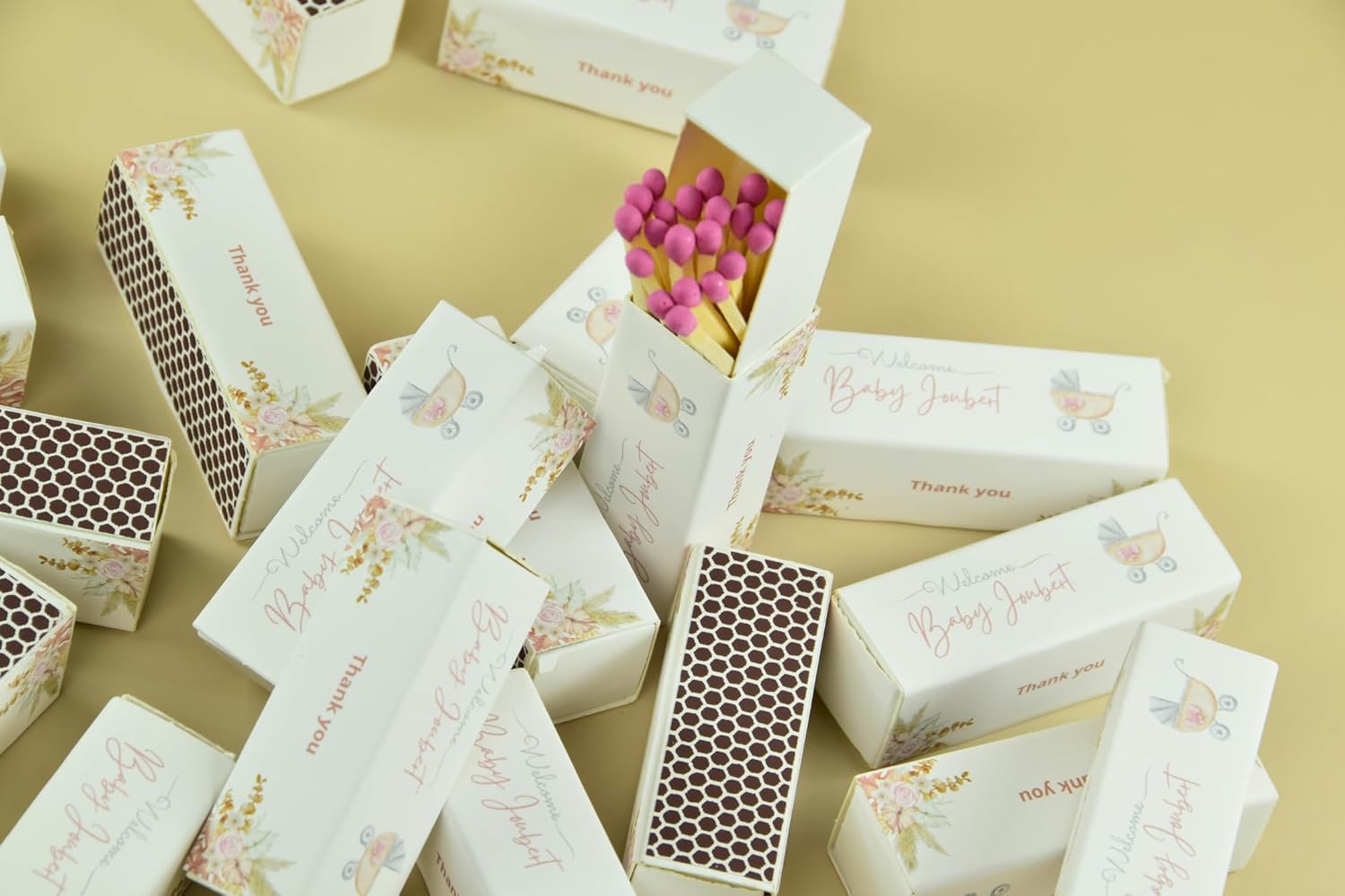 Customizable Baby Shower Matchboxes – Set of 10 – Cute Baby Design – Colorful Matchsticks – Perfect for Baby Shower Favors (2" Matchsticks, Baby #2)