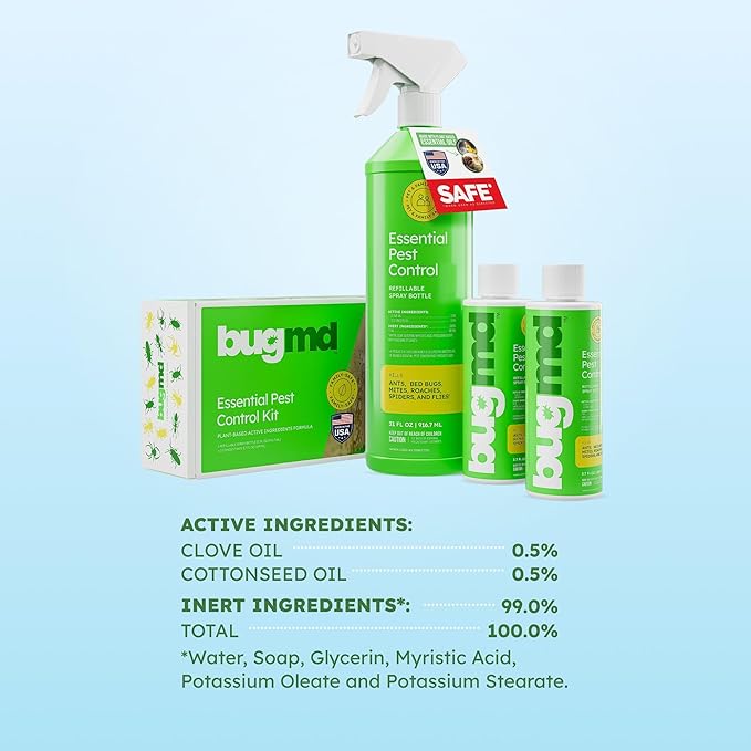 BugMD Ant Killer & Bug Spray - Roach and Cockroach Killer Indoor, Spider Spray for Home, Fly and Insect Defense, Natural, Safe with Essential Oils, Plant-Powered, Pest Control - Starter Kit-PawvioPets