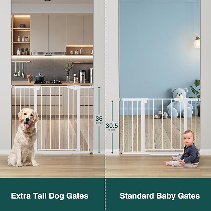 Cumbor 36" Extra Tall Baby Gate for Stairs, 29.7-48" Wide Dog Gates for Doorways, Auto Close Safety Gate for Babies and Pets, Easy Install, Pressure Mounted, Fits Doorways, Stairs, Entryways, White-PawvioPets