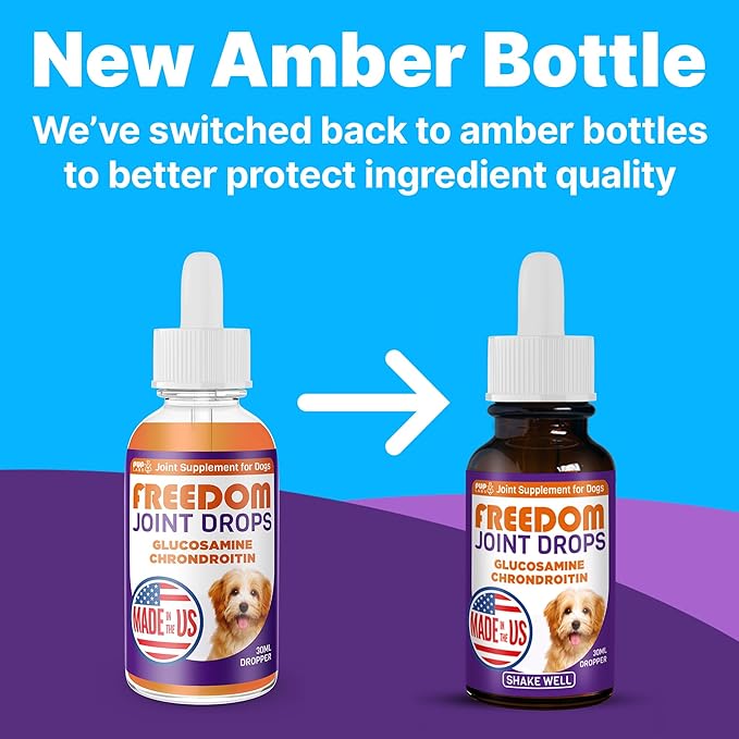 Freedom Joint Drops - Dog Joint Support Supplement with Human-Grade Ingredients - No Fillers, Preservatives, Additives, or Artificial Ingredients, 3 30 ml Droppers-PawvioPets