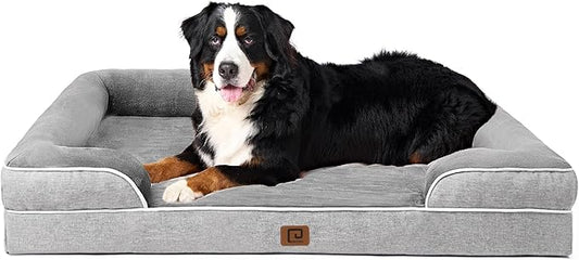EHEYCIGA Orthopedic XL Dog Beds, Waterproof Memory Foam Dog Bed for Extra Large Dogs, Non-Slip Bottom and Egg-Crate Foam Big Pet Couch Bed with Washable Removable Cover, Grey-PawvioPets