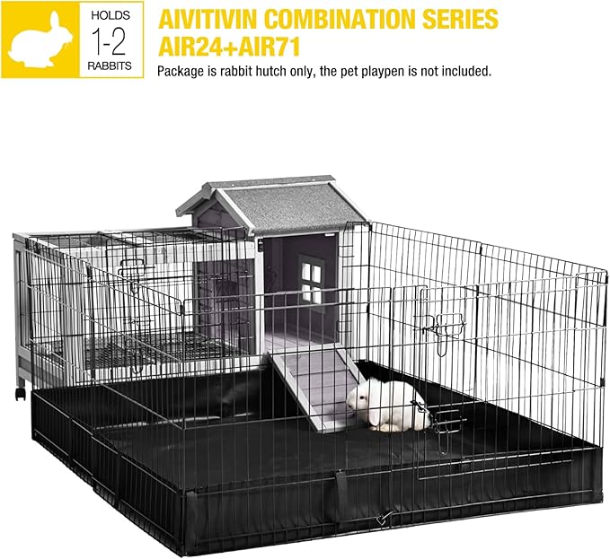 Aivituvin Rabbit Hutch Indoor Bunny Cage Outdoor Bunny House with Wire Floor Leakproof Plastic Tray-PawvioPets
