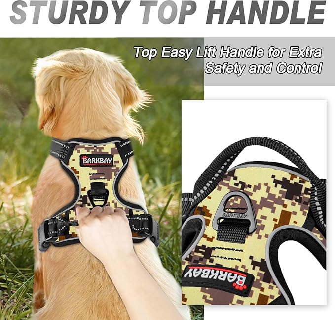 BARKBAY No Pull Dog Harness Front Clip Heavy Duty Reflective Easy Control Handle for Large Dog Walking(Desert camo,S)-PawvioPets
