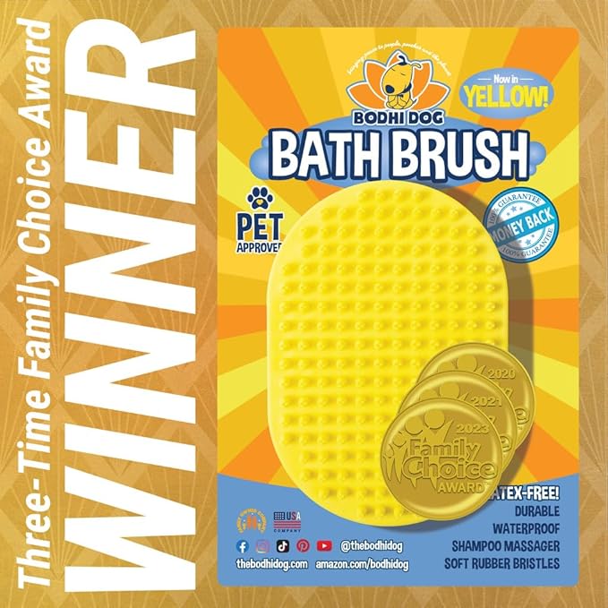 Bodhi Dog Shampoo Brush - Pet Grooming & Bath Supplies for Dogs and Cats - Bath Brush for Long & Short Hair - Premium Scrubber for Shower, Bathing & Massage (One Pack, Yellow)-PawvioPets