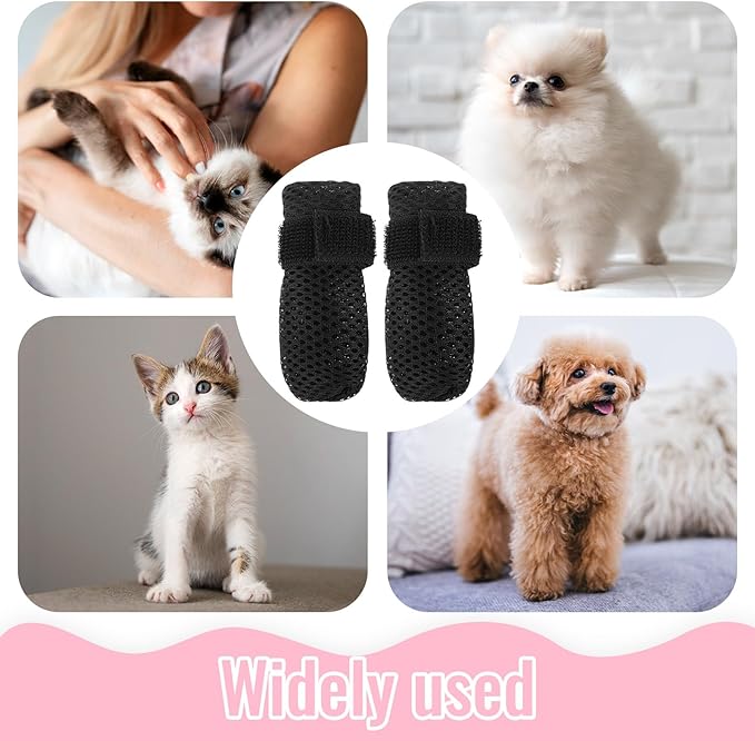 4Pcs Cat Shoes, Anti Scratch Cats Claw Covers, 3.62×1.57 Inches Breathable Mesh Nail Caps for Cats Claws, Adjustable Cat Mittens for Pet Bathing Feeding Cutting Nails(Black)-PawvioPets