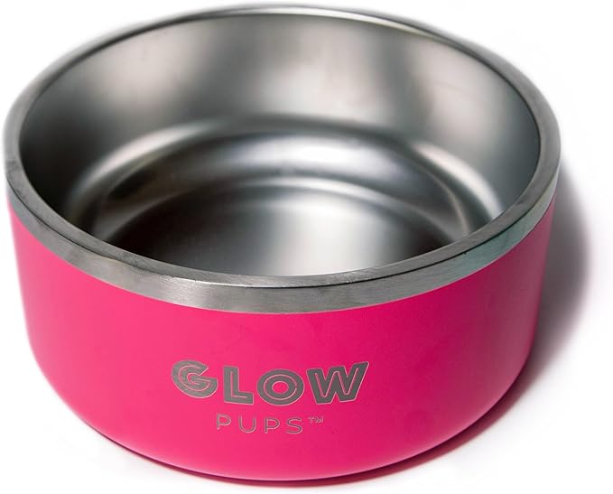 Bright Pink Dog Bowl for Small Dogs, 32 oz Non Slip Stainless Steel Pet Bowl, Vacuum Insulated Pet Bowl That Keeps Water Cool (32 oz, Bright Pink)-PawvioPets