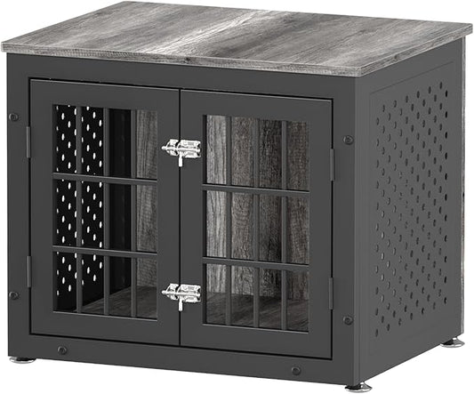 26" Heavy Duty Dog Crate Furniture for Small Dogs, Metal Kennel for High Anxiety Dogs, Chew Proof Pet Cage Indoor, Decorative Dog Kennel End Table-PawvioPets