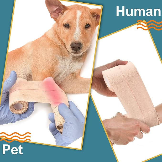 4 Rolls Elastic Tape Adhesive Elastic Tape Self Adhesive Bandage Wrap Flexible Stretch Bandages for Sports Ankle, Knee and Wrist Sprains Animal Pets, 5 Yard (3 Inch in Width)-PawvioPets