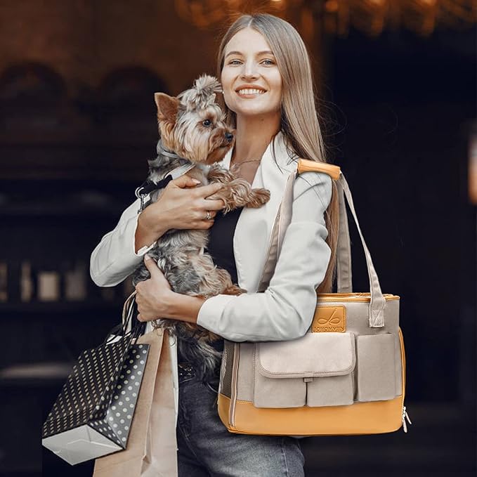 Dog Carrier, Cat Carrier, Pet Carrier, Foldable Waterproof Premium PU Leather Oxford Cloth Dog Purse, Portable Tote Bag Carrier for Small to Medium Cats and Small Dogs-PawvioPets