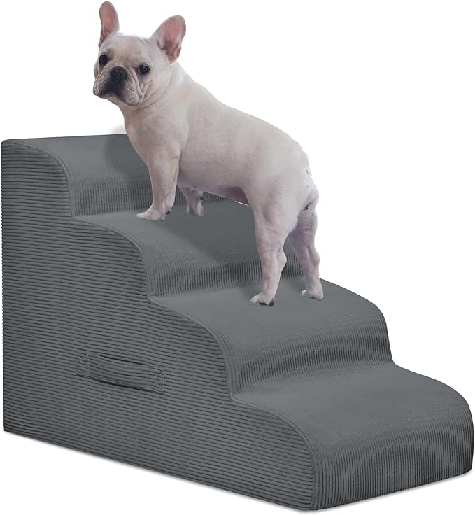 Dog Stairs for Small Dogs and Cats, 20" H 4 Steps Dog Ramp for High Beds, Couch, Sofa, Waterproof Pet Stairs with Removable Washable Cover, Non-Slip Sturdy Pet Steps-PawvioPets