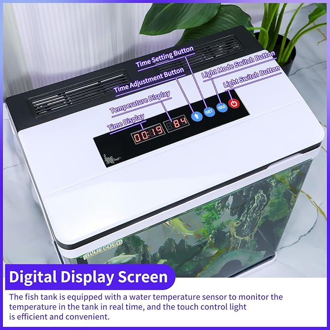 8 Gallon Fish Tank Starter Kit: Glass Aquarium w/Eco-Cycle Filter, 7-Color LED & Air Pump for Betta. Features 360° Crystal View, Temp/Time Display & Quiet Operation All-in-One Aquarium Kit-PawvioPets