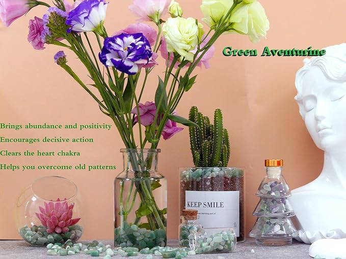 1lb Green Aventurine Aquarium Gravel Rocks Natural Tumbled Healing Crystal Chips Bulk Gemstones Crushed Stones for Fountain Vase Filler Planters Decorative Fish Tank Potted Reiki Energy Balancing-PawvioPets