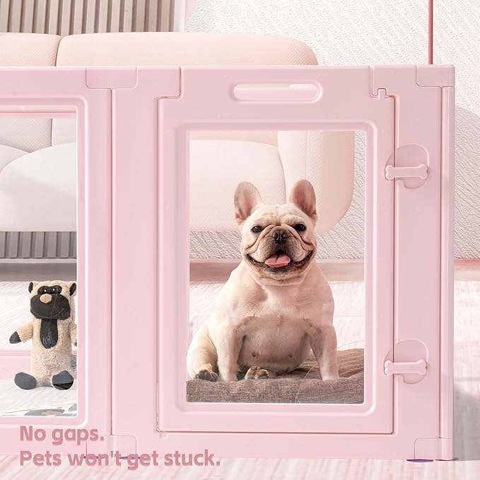 DIY Clear Acrylic Dog Playpen House,Quick Easy Assembly and Disassembly,Strong Floor Suction,Indoor and Outdoor Use,Easy Cleansing Puppy Fence (Skin Pink, 23.6" H, 10PCS)-PawvioPets