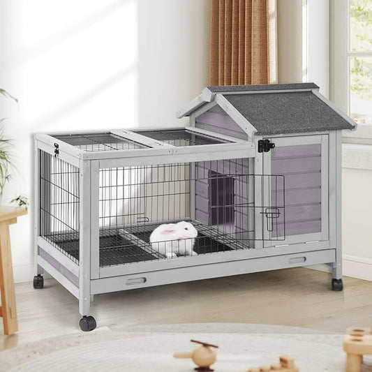 AIVITUVIN Rabbit Hutch Indoor with Wire Rabbit Cage Outdoor Bunny Cage with Run Guinea Pig Cage Leakproof Pull Out Tray-PawvioPets