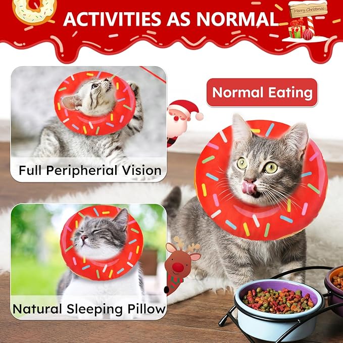 Cat Cone Collar Soft, Cat Recovery Collar for Wound Healing Cute Cat Donut Adjustable Cat Cones to Stop Licking Comfortable Lightweight Neck Elizabethan Collars for Cats Kittens After Surgery-PawvioPets