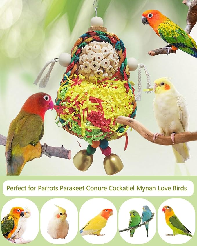 Bird Hoop Swing and Parakeet Toys,Natural Sola Balls and Shredding Hanging Toy,Birds Rope Swing,Suitable Small and Medium-Sized Parrots Toys,Birds Toy for Cockatiels,Conures,Lovebird-PawvioPets