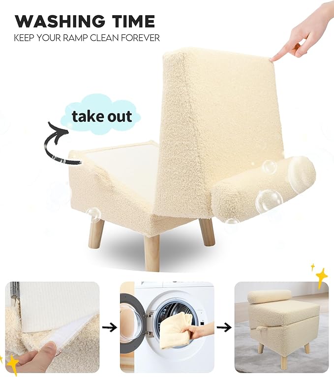 Dog Stairs for Small Dogs and Cats – 2-in-1 Dog Ramp for Bed and Couch, 16.5'' Foldable Wooden Pet Steps, Sturdy Multi-Use Split Ottoman Design, Beige-PawvioPets