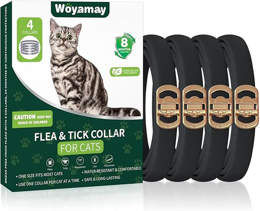 4 Pack Flea Collar for Cats, Cat Flea and Tick Treatment, 8 Months Protection Flea and Tick Prevention for Cats, Waterproof Cat Flea Collar, Adjustable Cat Flea and Tick Collar for Cats Kittens, Black-PawvioPets