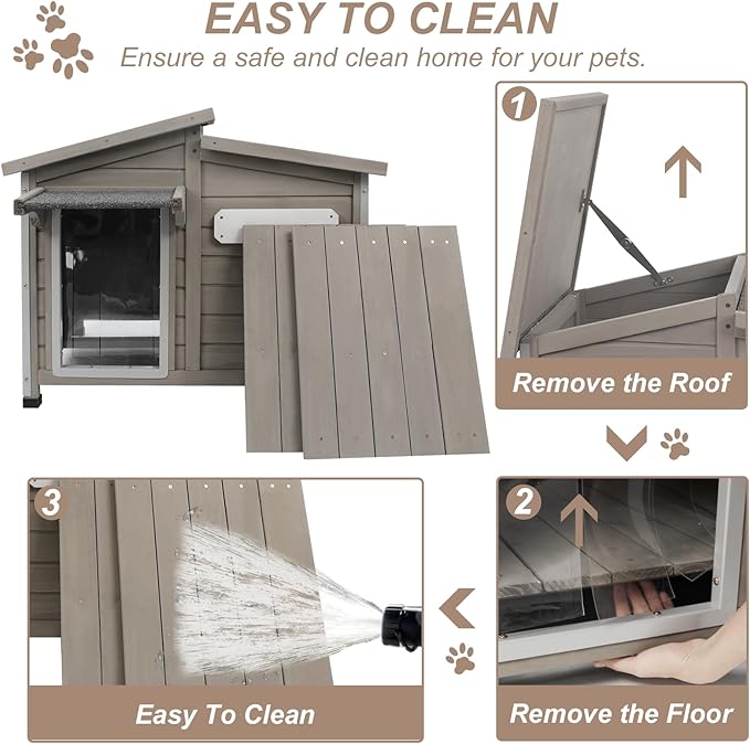 43" L Outdoor Extra Large Dog House with Removable Floor, Raised Feet, Anti-Chewing Iron Frame – Wooden Kennel with Asphalt Roof, Window for Indoor/Outdoor Use, Ideal for Medium to Large Dogs-PawvioPets