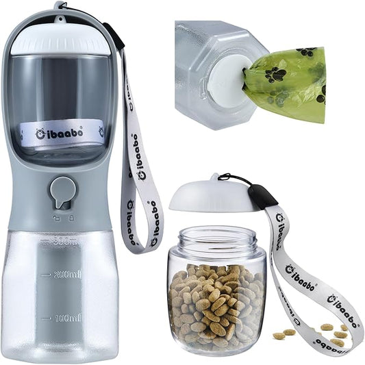 Dog Water Bottle with Food Container & Poop Bag Holder, Travel Water Bowl, Portable Pet Dispenser, Dog Stuff Accessories Items, Puppy Essentials Necessities for Yorkie Chihuahua Walking Hiking-PawvioPets